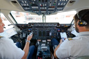 Last minutes in the cockpit before engine-start - checking the mobile phones!