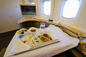 Dinner in the air - Teriyaki steak, vegetables and rice