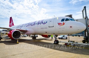 Virgin Atlantic little red Airbus A320, operated by Aer Lingus from London Heathrow