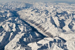 View from the air on the Aosta Valley and Mont Blanc