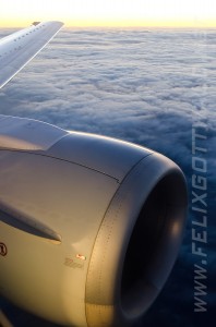 Lufthansa Boeing 737-500 window view during approach