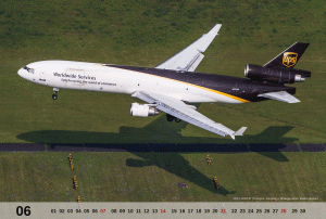 UPS MD-11 on short final to Cologne/Bonn Airport in Germany, seen from the air. Part of MD-11 Calendar 2015.