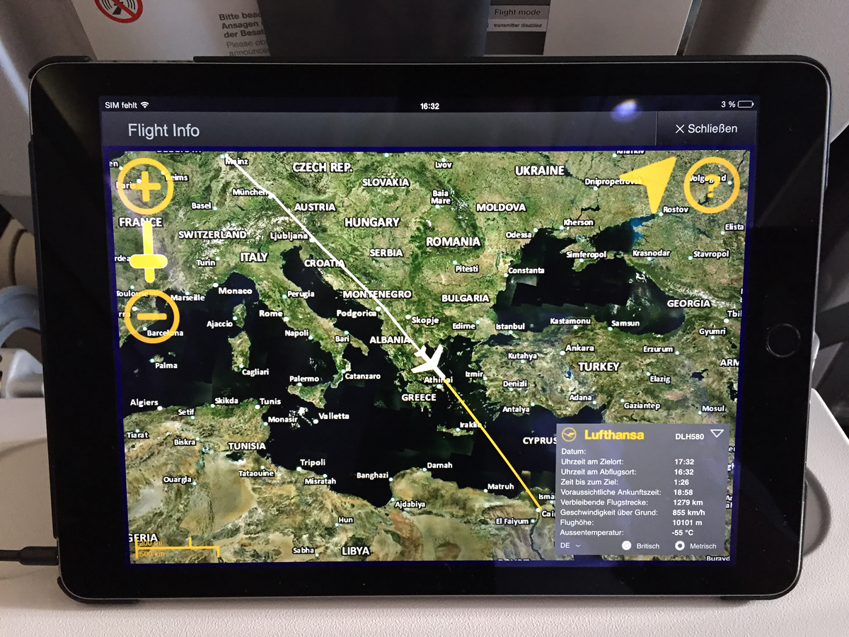 Lufthansa inflight entertainment system IFE application for ipad - moving map