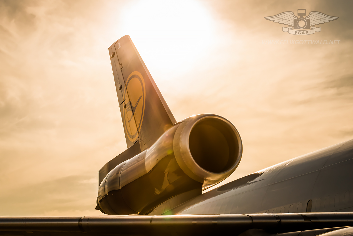 Lufthansa Cargo - McDonnell Douglas MD-11 freighter D-ALCL Frankfurt sunset tail