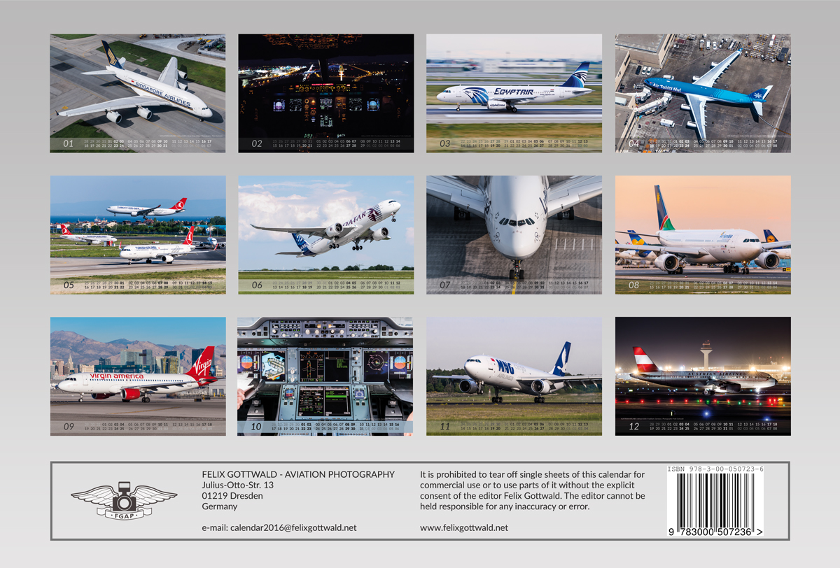 Calendar sheet overview - AIRBUS Aviation Calendar 2016
