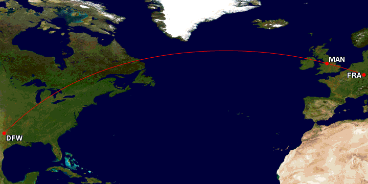 Map Dallas-Manchester-Frankfurt