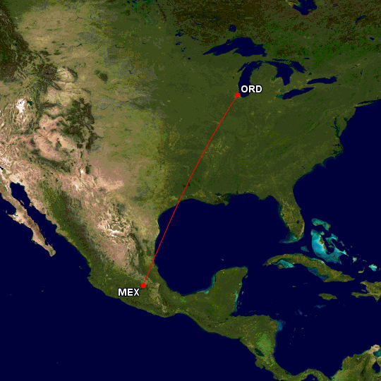 Today's flight takes place from Chicago to Mexico City