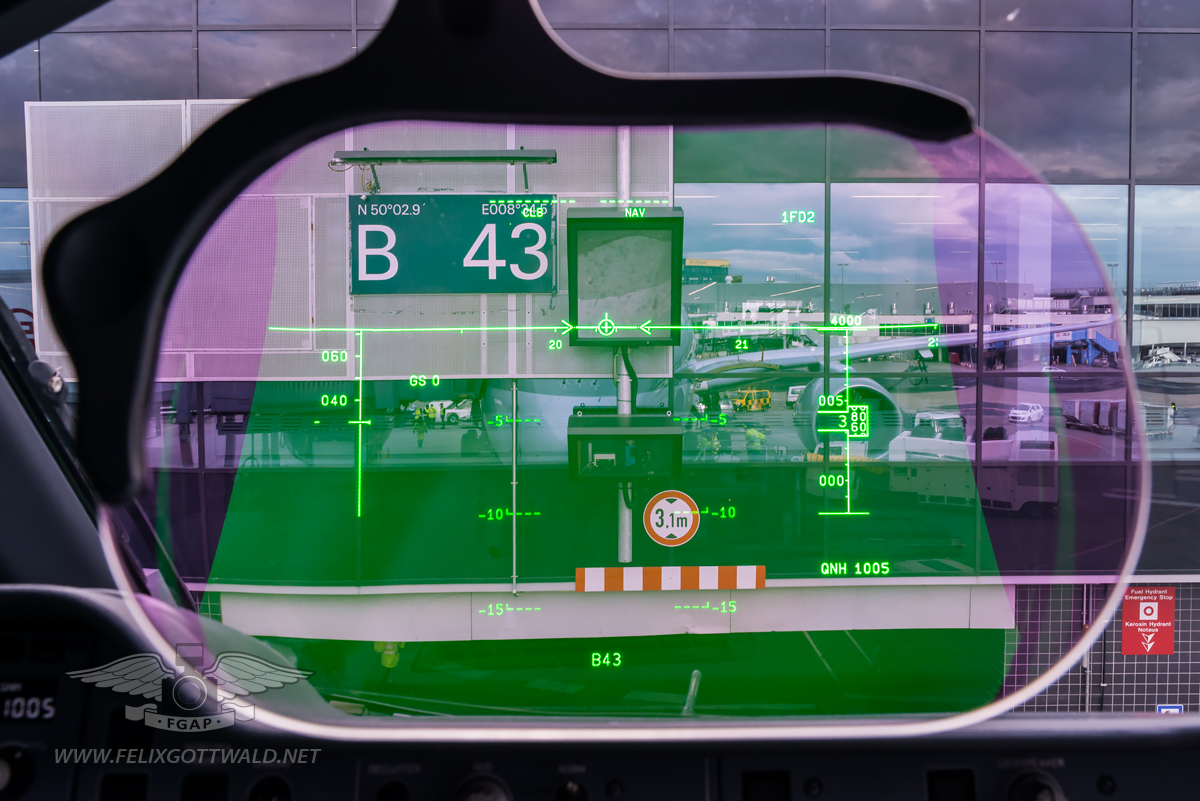 Qatar Airways Airbus A350-900 - Head-up display HUD in the cockpit, copilot's side